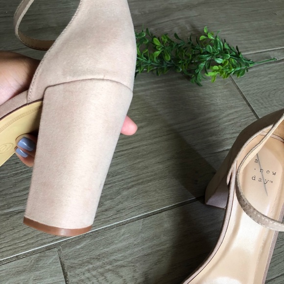 Beige High Strap Block Heels - Picture 6 of 9